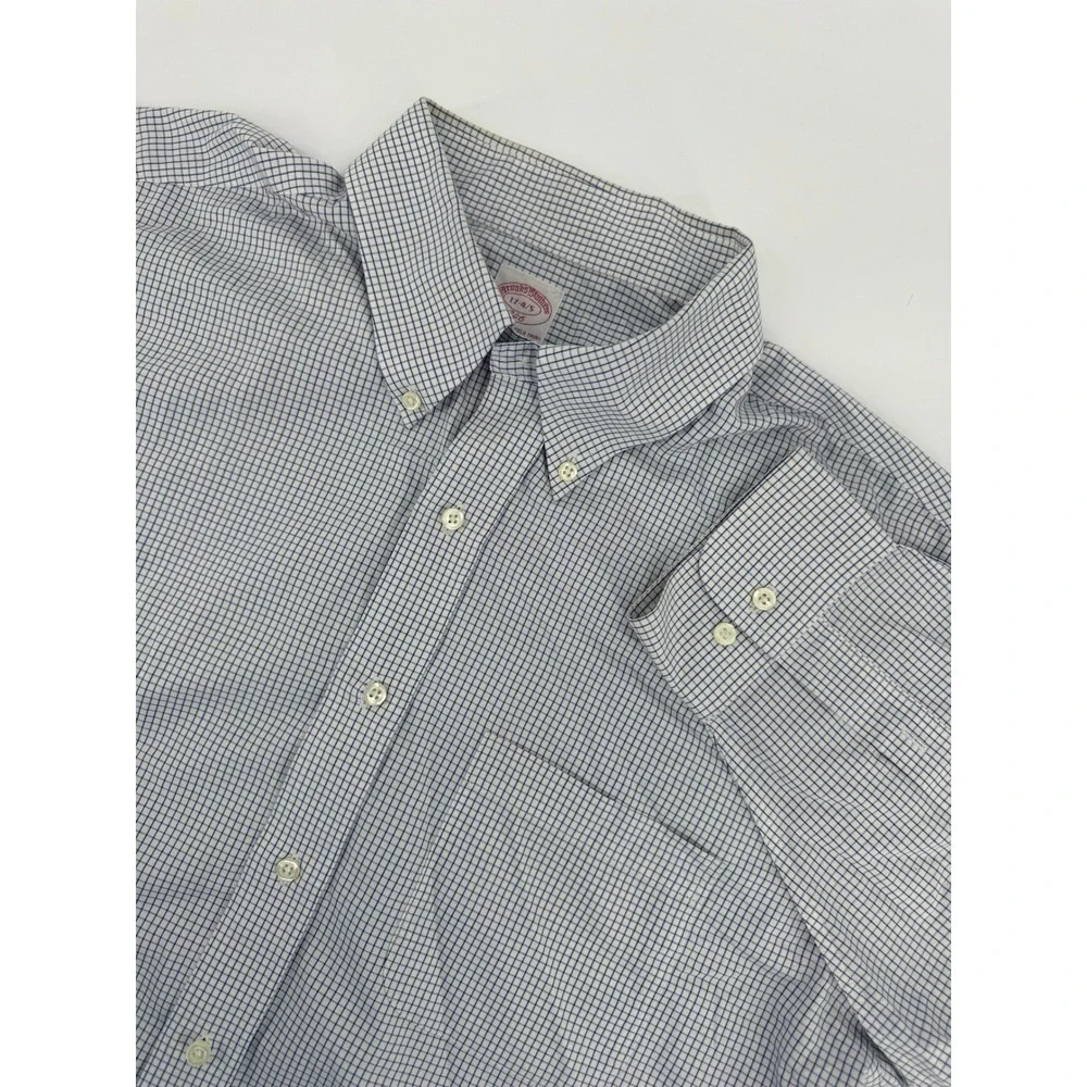 Brooks Brothers 346 Shirt Mens 17-4/5 Blue Checkered Long Sleeve Button Down